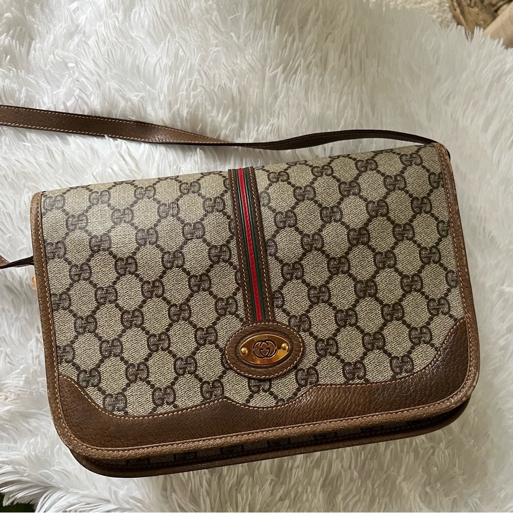 Gucci Beige and Brown Monogram Messenger Bag - Picture 11 of 12